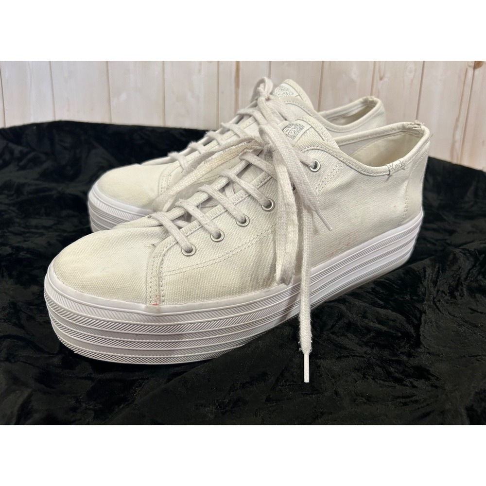 Keds Triple Kick Platform All White Canvas Sneakers Womens Size 10 Lace Up Shoes